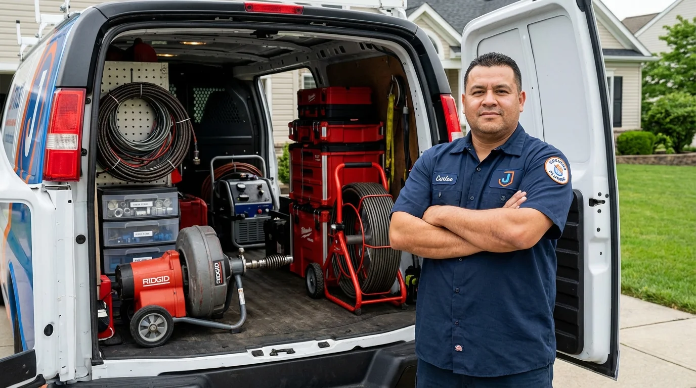 Professional drain cleaning equipment and Johns Plumbing LLC plumber in Kewaskum