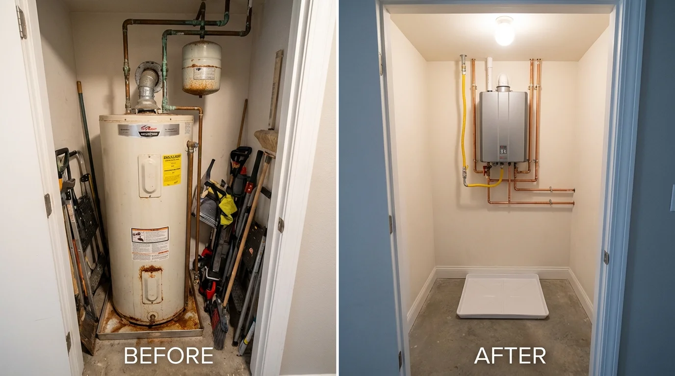 Tank water heater versus wall-mounted tankless unit comparison for Kewaskum, WI homeowners
